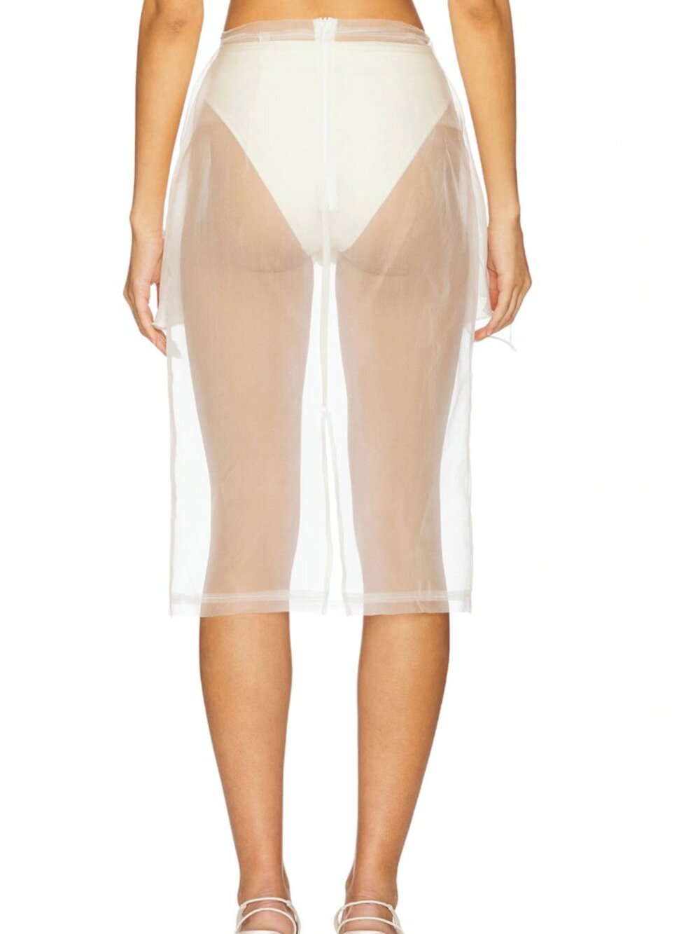 Milkwhite x REVOLVE Organza Midi Skirt With Big Bow in White Cream Sheer XS - Picture 4 of 5